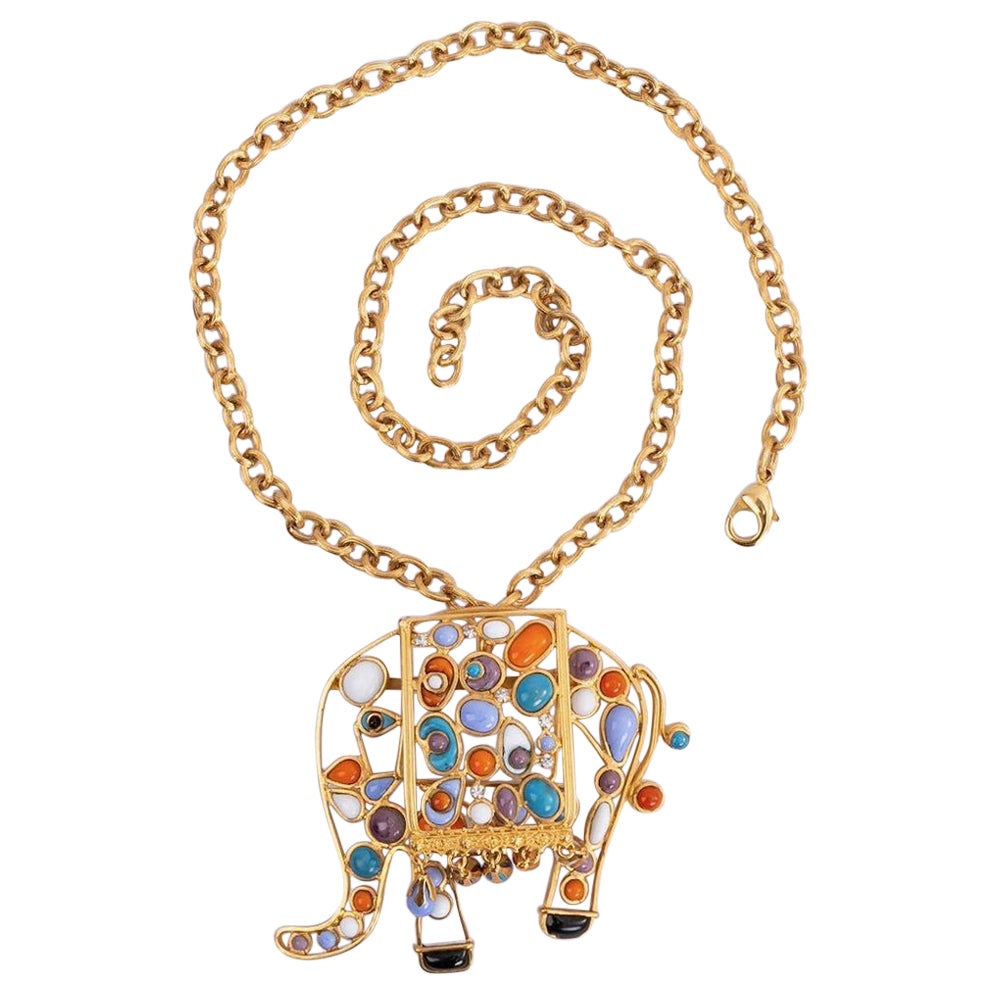 Augustine Gilded Metal Elephant Necklace For Sale