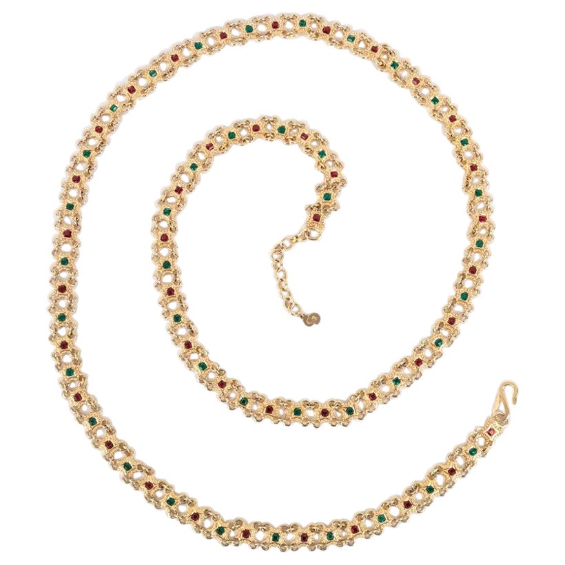Dior Gegliederte lange Halskette aus goldenem Metall im Angebot