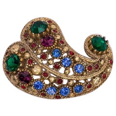 Nina Ricci Gilted Metal Brooch with Rhinestones