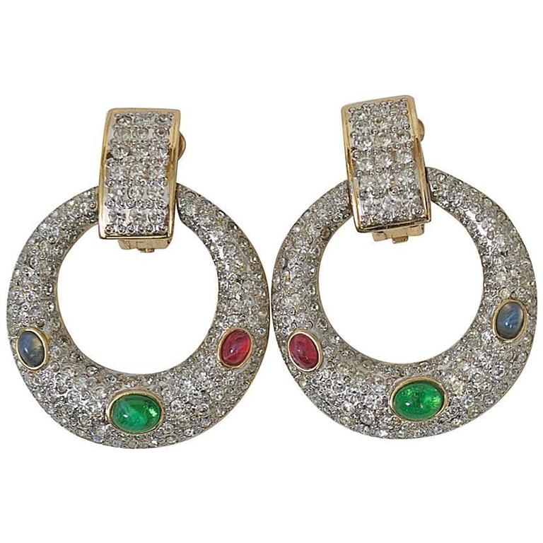 Rhinestone Hoop Earrings For Sale at 1stDibs red rhinestone hoop earrings