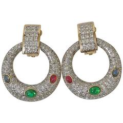 Retro Rhinestone Hoop Earrings