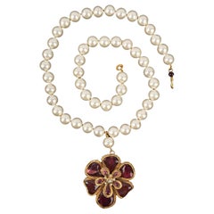 Chanel Pink Camellia Costume Pearl Necklace