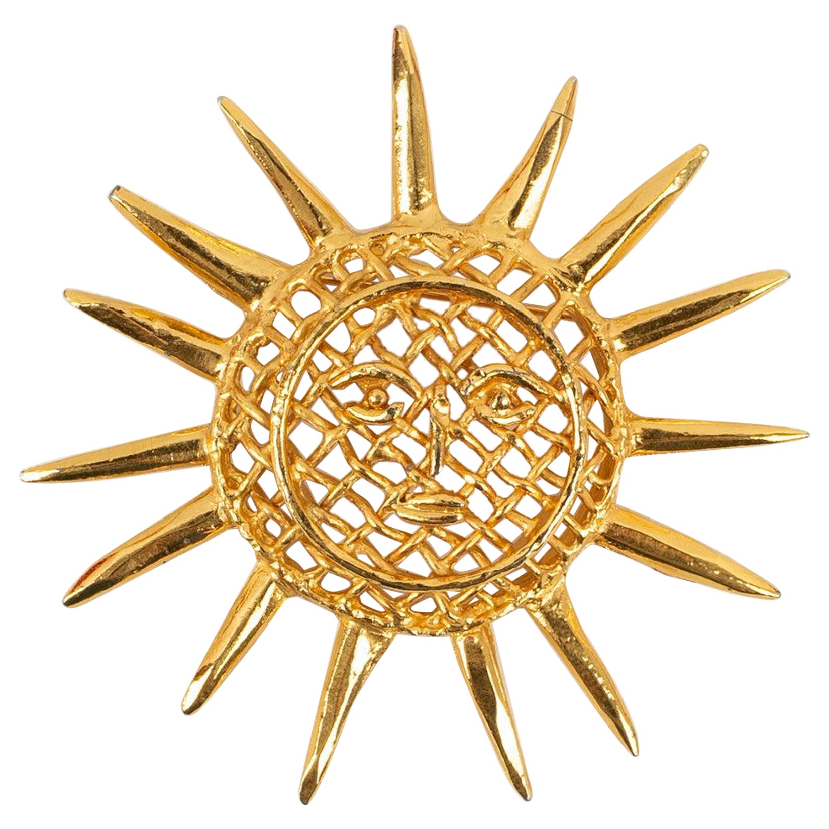 Lacroix Gold-Plated Sun-Shaped Brooch For Sale