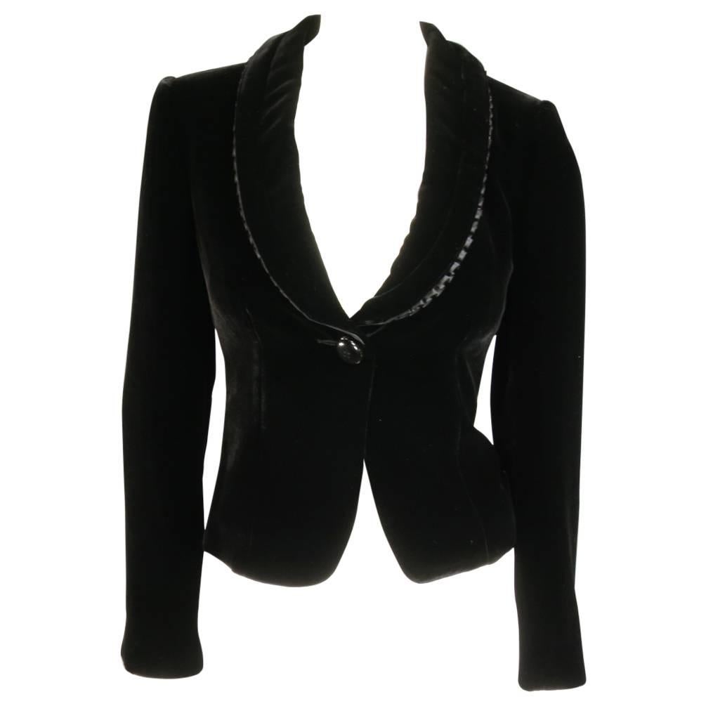 ARMANI COLLEZIONI Jacket Size 4 Black Velvet Under Ruffle Shawl Collar Tuxedo