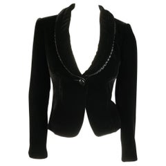 ARMANI COLLEZIONI Jacket Size 4 Black Velvet Under Ruffle Shawl Collar Tuxedo