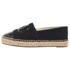 Chanel Black Tweed and Patent CC Espadrille Flats Size 39