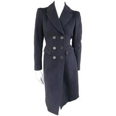 BURBERRY LONDON Size 6 Navy Virgin Wool Blend Double Breasted Pea Coat