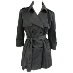 DOLCE 
GABBANA Size 8 Black Taffeta Double breasted Copped Trenchcoat