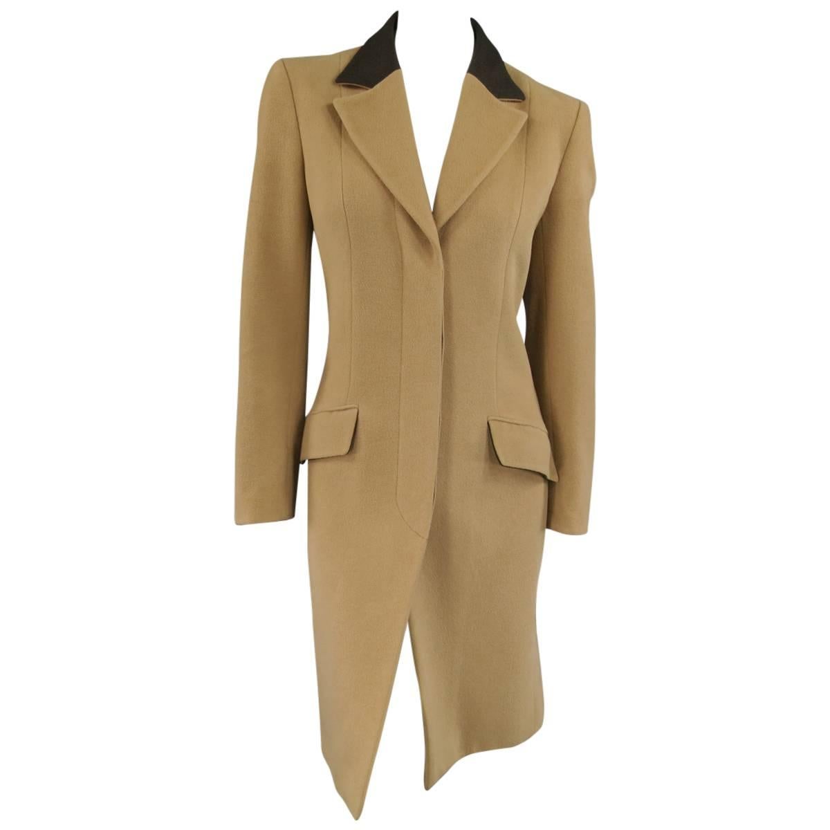 VALENTINO MISS V Size 4 Camel Angora Blend Hidden Placket Brown Collar Coat