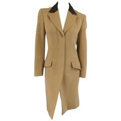 VALENTINO MISS V Size 4 Camel Angora Blend Hidden Placket Brown Collar Coat