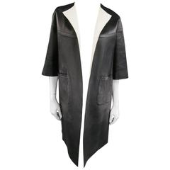 MARNI Size 10 Black & White Leather Reversible Crewneck Duster Coat