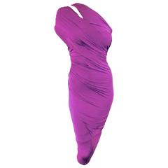 DONNA KARAN Size S Orchid Purple Stretch Silk One Shoulder Ruched Cocktail Dress