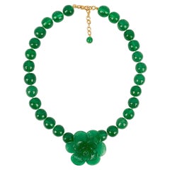 Augustine Green Glass Paste Camellia Necklace