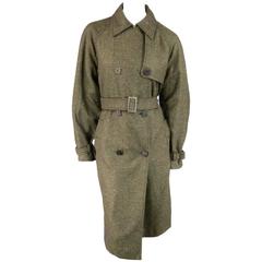 LORO PIANA Size 10 Brown & Green Cashmere Tweed Storm System Trenchcoat