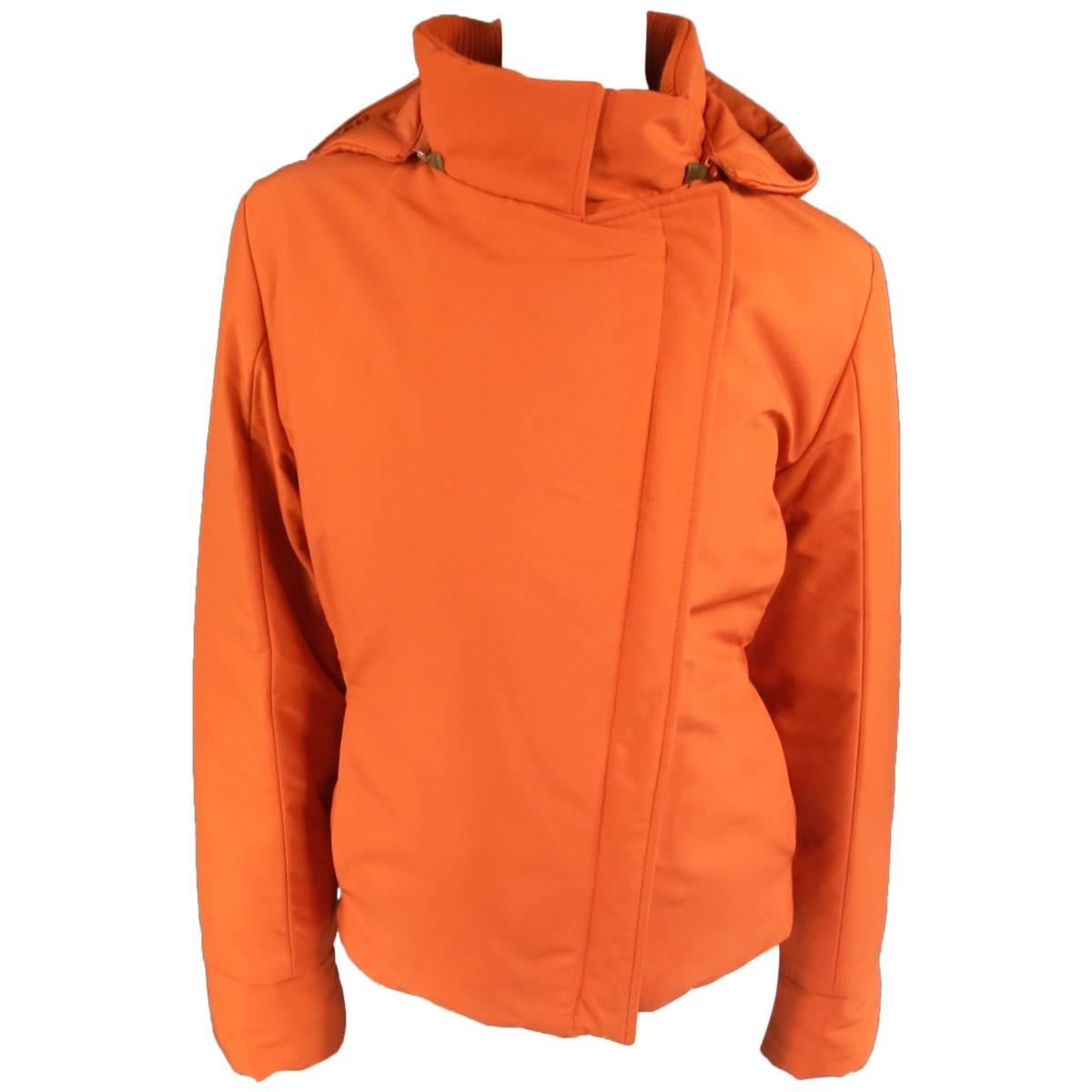 LORO PIANA Jacket - Size 12 Orange Nylon Padded Storm System Hood Ski Coat