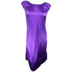DOLCE & GABBANA Dress US 4 Purple Silk Satin A Line Short Puff Sleeve Cocktail