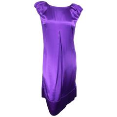 DOLCE & GABBANA Size 4 Purple Silk Satin A Line Short Puff Sleeve Cocktail Dress 10