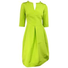 LEE ANDERSON Couture Size S Bright Green Silk 3/4 Sleeve A Line Cocktail Dress