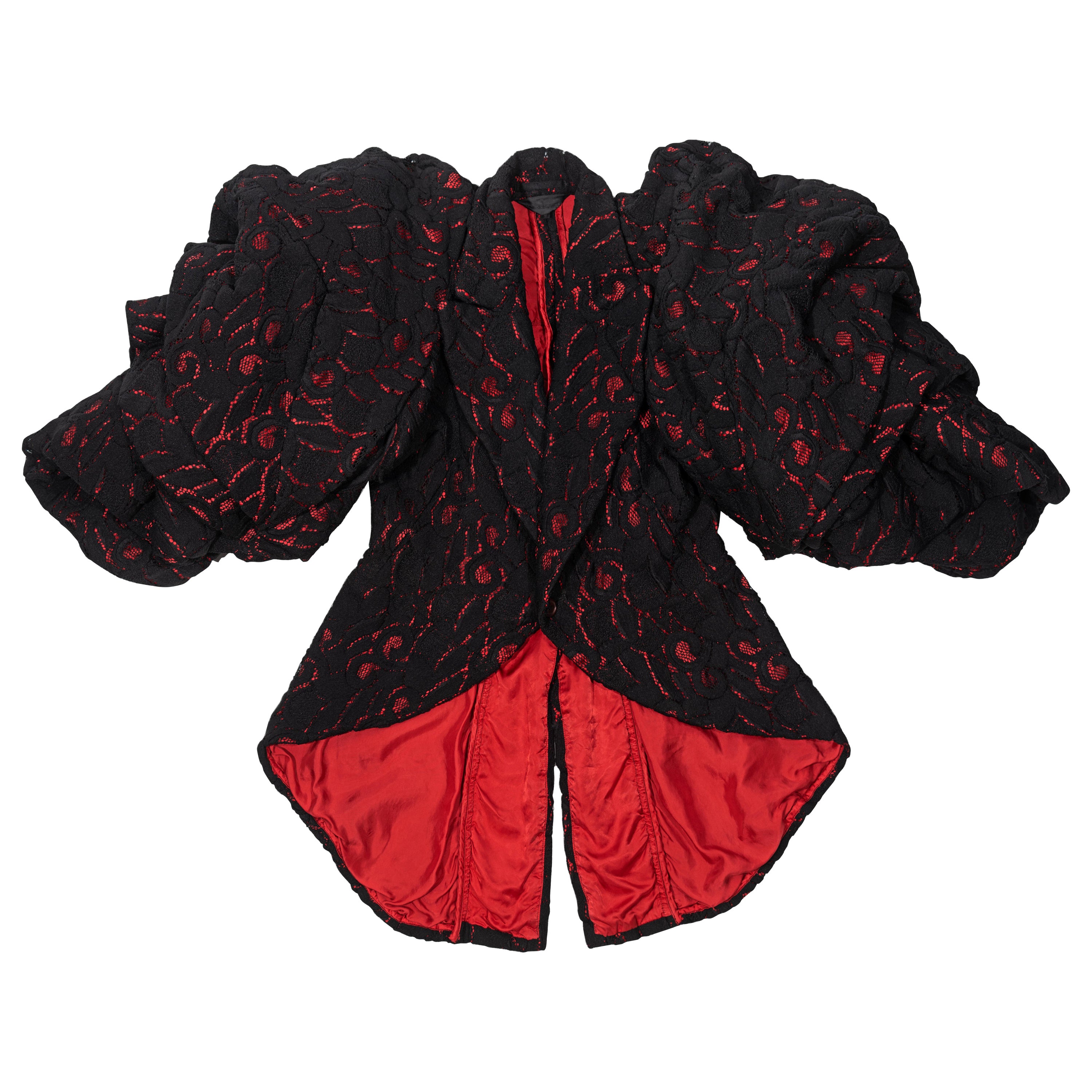 Comme des Garçons Black Lace Heavyweight Jacket with Padded Sleeves, fw 2013 For Sale