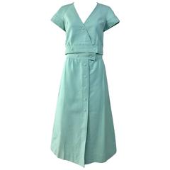Vintage 70s Courreges mint green cotton crop top and midi skirt set