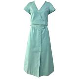 70s Courreges mint green cotton crop top and midi skirt set