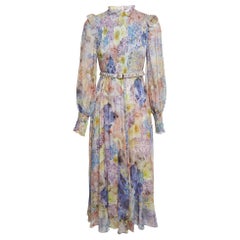 Zimmermann Multicolor Floral Print Cotton Blend Long Sleeve Belted Maxi Dress M