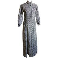 Chic Geoffrey Beene Black + White Paisley Buttoned Maxi Dress 1970s Size 12 4