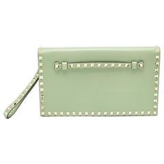 Valentino Lime Green Leather Rockstud Wristlet Clutch