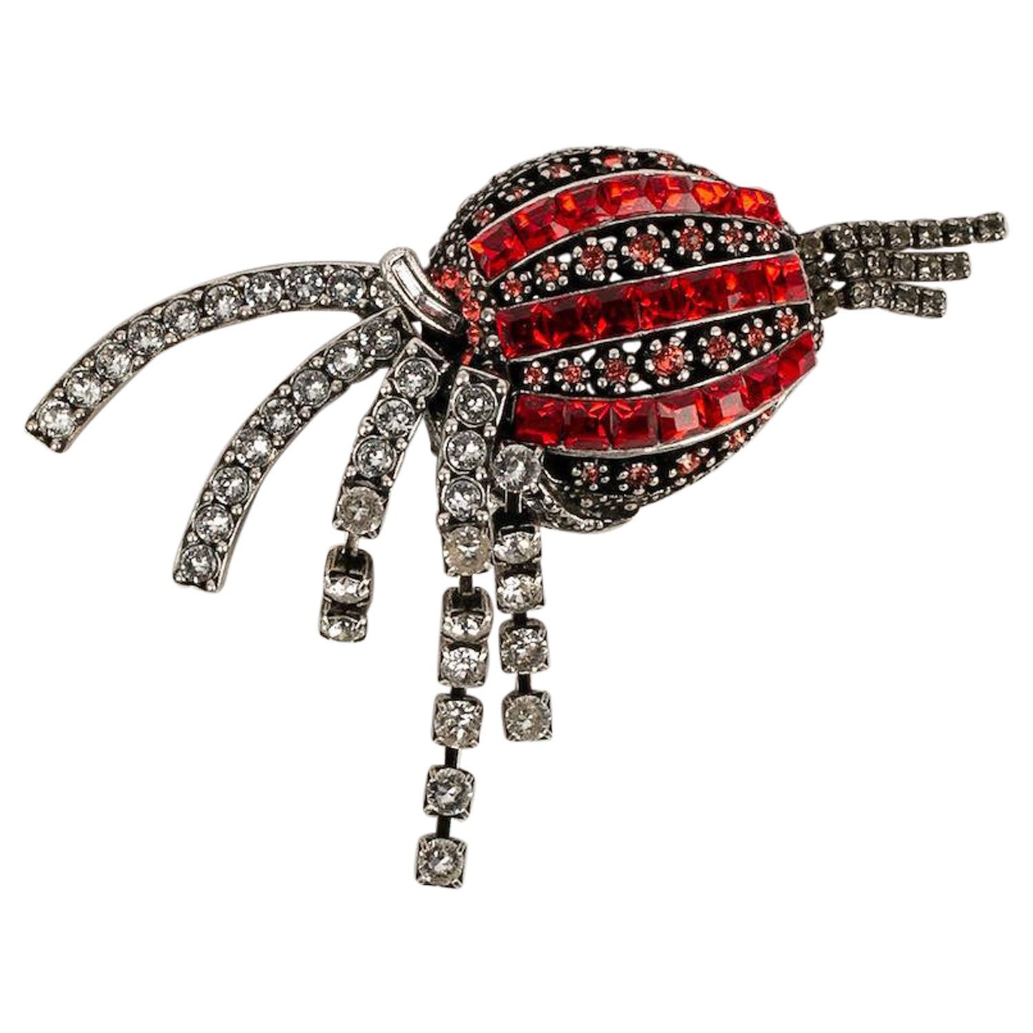 Sonia Rykiel Brooch in Silver Metal with Rhinestones For Sale