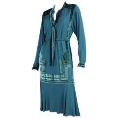 Vintage 1970's Janice Wainwright Jersey Dress with 1920's Styling