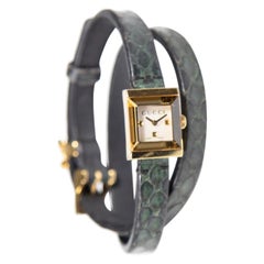 Vintage Gucci Green Snakeskin Wrap Bracelet Watch
