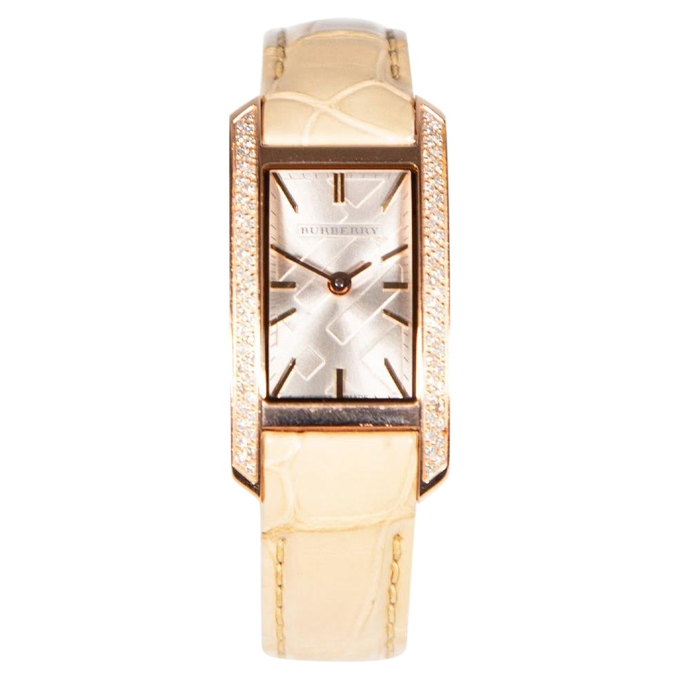 Burberry Limited Edition Beige Alligator BU1119 The Pioneer 18K Rose Gold Plated For Sale