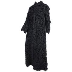 Vintage 1960's Full Length Black Curly Lamb Coat