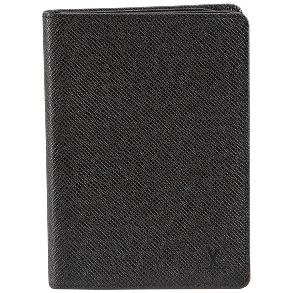 Louis Vuitton Black Leather Logo Passport Wallet For Sale