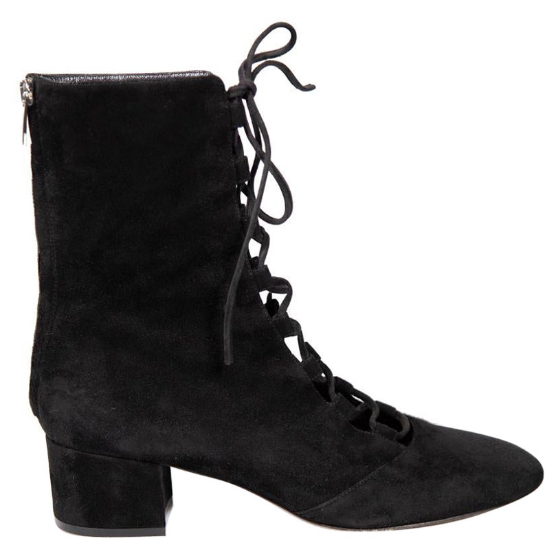 Gianvito Rossi Black Suede Lace Up Boots For Sale