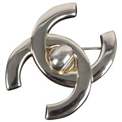 Chanel Turn-Lock Brooch in Silvery Metal, 1996