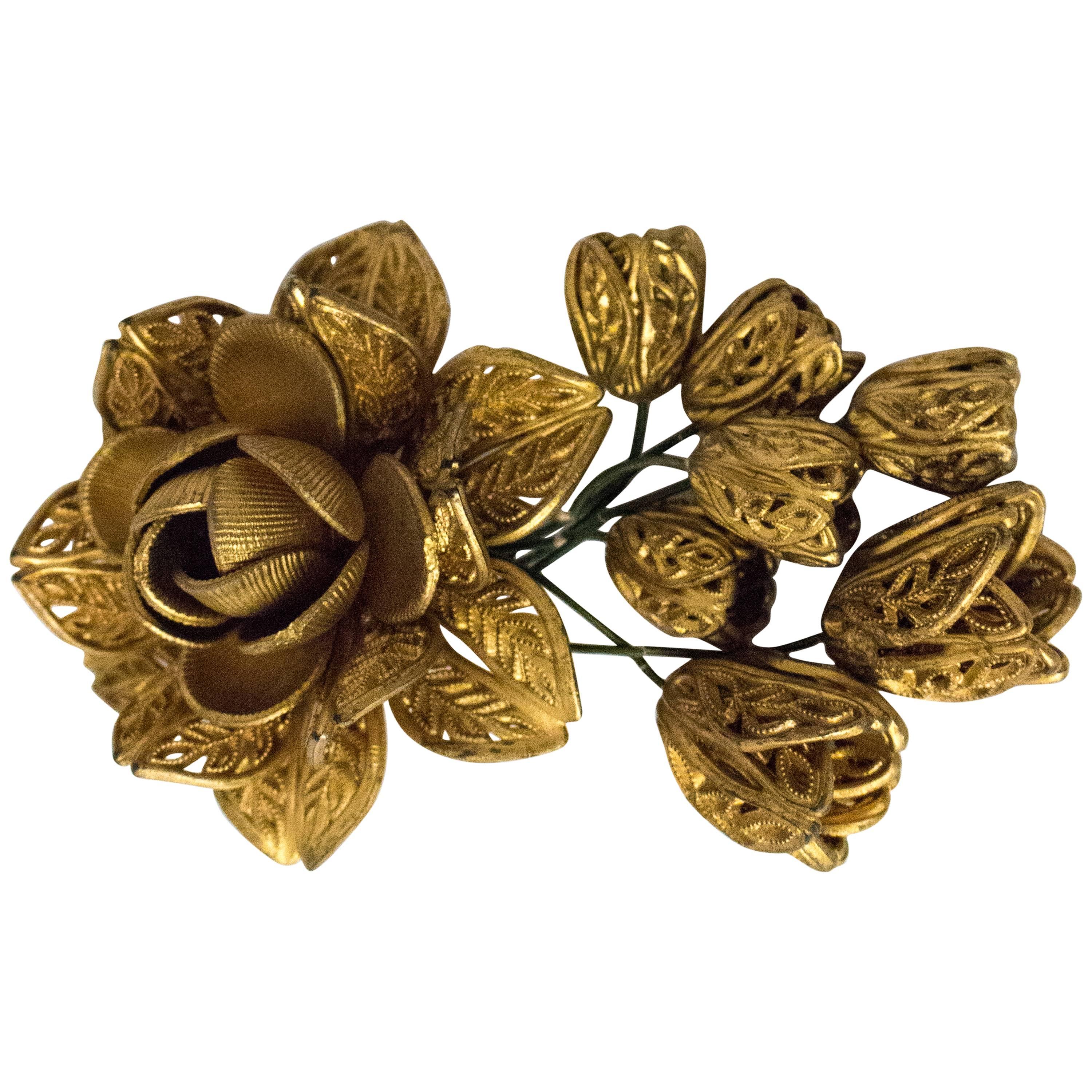 40s Flower Sweater Clip Vintage Plastic Painted Gold