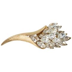 Vintage 50s Coro Gold Brushed Crystal Bouquet Brooch