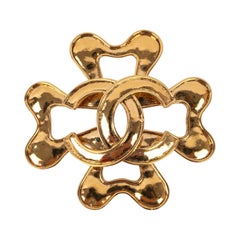 Vintage Chanel Brooch in Golden Metal Brooch with CC Logo, 1995