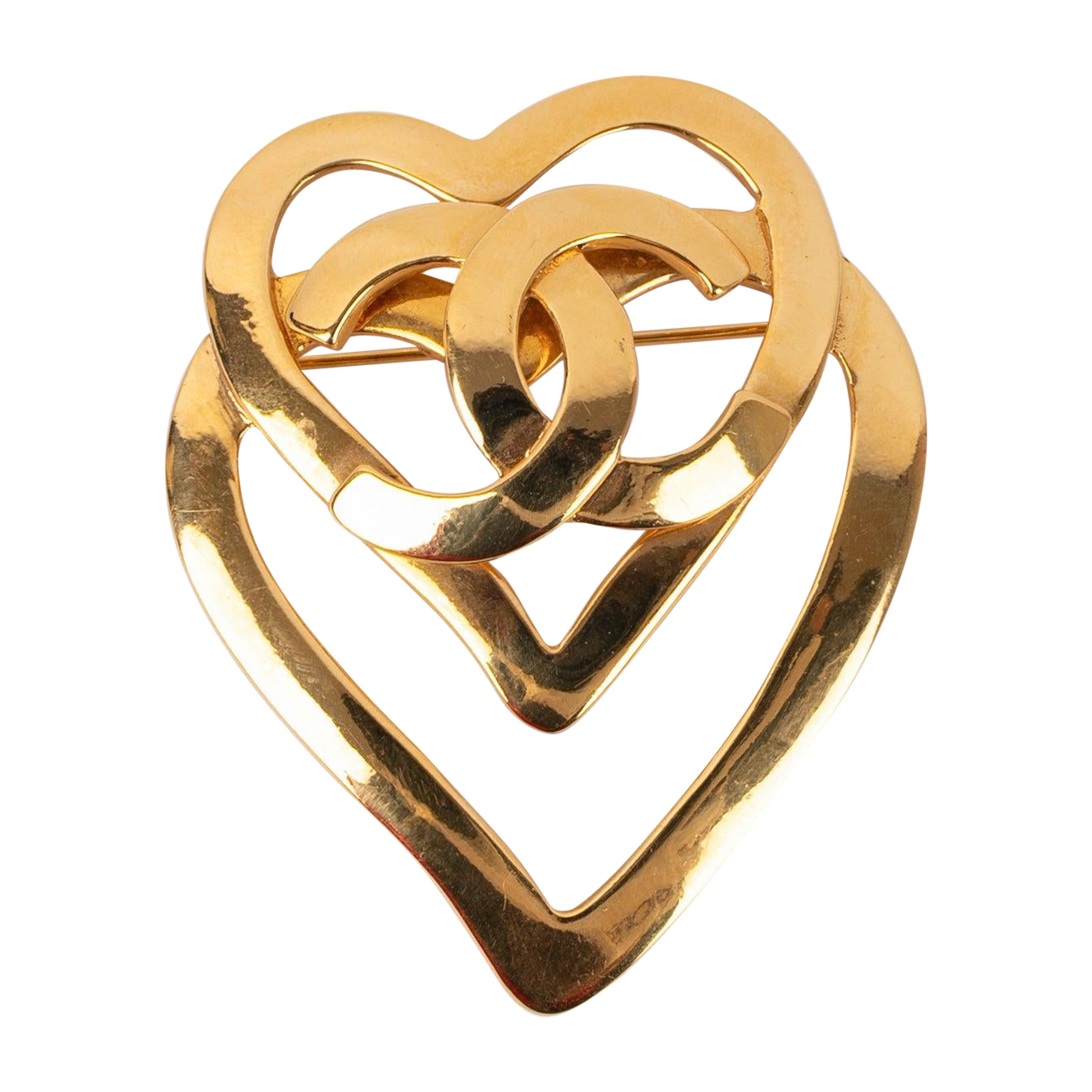 Chanel Heart Brooch in Golden Metal, 1995