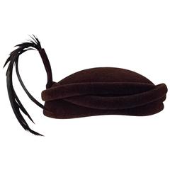 50s Italian Velvet Twist Brim Hat with Feather