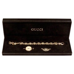 Retro 1980s Gucci Sterling Silver Mother of Pearl Watch with Silver Gucci Charm 