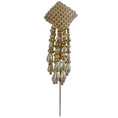 Gold Tone White Faux Pearls Pin