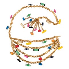 Vintage Chanel Golden Metal Belt Ornamented with Multicolored Resin Charms, 1992