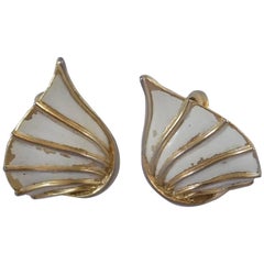 Trifari Gold and white tone Clipon earrings