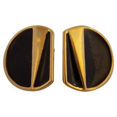 Monet Gold Black Tone Earrings