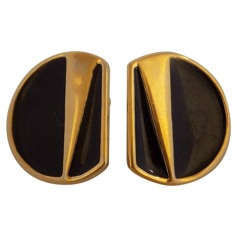 Monet Gold Black Tone Earrings For Sale