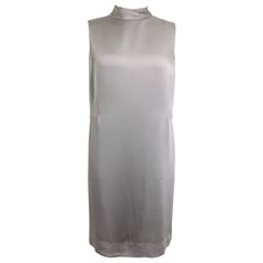 Donna Karan Classic Silver Satin High Neck Sleeveless Shift Dress 12