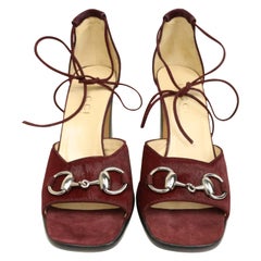 Gucci by Tom Ford Red Horse Hair Lace Up Open Toe Sandals Heels