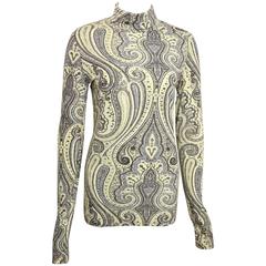 Dries Van Noten Beige Wool Roll Neck Top with Asian Inspired Print 7